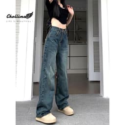 Thumbnail Quần jeans nữ Chollima ống rộng SIMPLE JEAN màu xanh dơ rách túi sau QD259 ulzzang phong cách hàn 1
