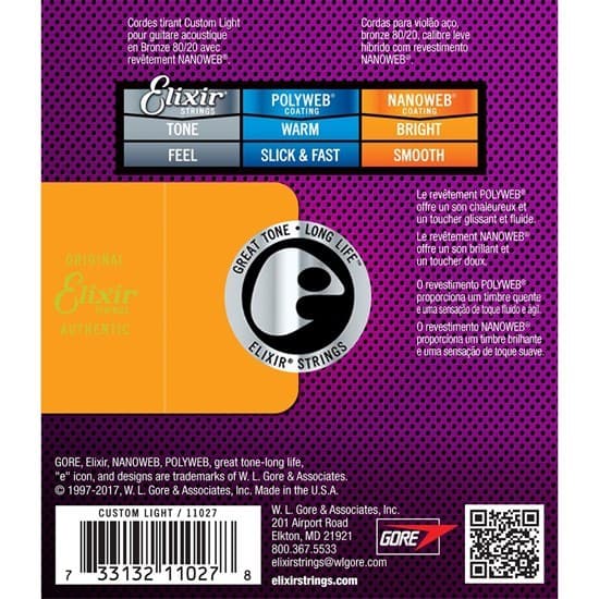 Ảnh Dây Đàn Guitar Acoustic, dây thay thế Elixir Bronze NANOWEB® Custom Light (.011-.052) 3313211027 - Việt Thương Music 2