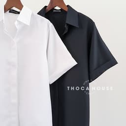 Thumbnail Áo sơ mi công sở nữ trắng, đen săn tay ngắn giấu nút THOCA HOUSE vải lụa thoải mái, mát mẻ 3