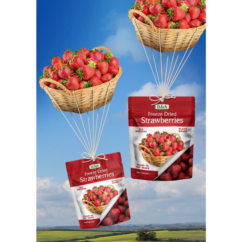 Ảnh DJ&A Strawberry Dâu tây sấy khô ăn liền, blueberry sấy giòn ăn liền nhập khẩu Úc date mới nhất T10/2025 2