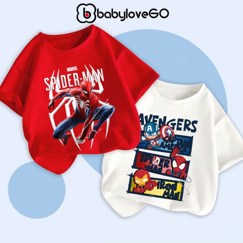 Ảnh BST Áo MARVEL 2025 Áo thun cotton cho bé BabyloveGO BST áo siêu nhân bé trai phong cách US/UK 1