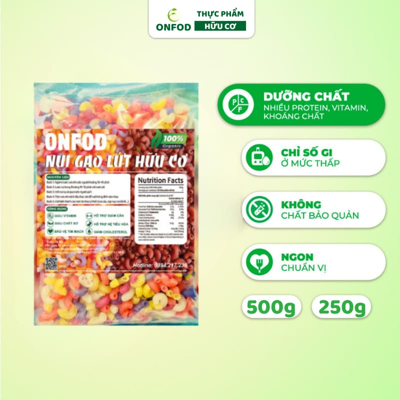 Ảnh Nui gạo lứt rau củ hữu cơ ONFOD giảm cân ăn dặm thực dưỡng eat clean cho người tiểu đường, gym, mẹ bầu, yoga 500g 2