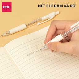Thumbnail Bút chì kim bấm Deli ngòi 0.5mm màu trắng dễ thương cao cấp cải tiến có đầu tẩy cho học sinh văn phòng nhỏ gọn tiện lợi 2