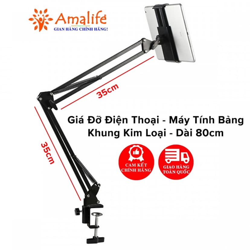 Ảnh Giá Đỡ Điện Thoại, Máy Tính Bảng 12 - 18cm, Ipad Xem Phim Lướt Web Livetream Kẹp Đầu Giường, Kẹp Bàn Chính Hãng Amalife 1