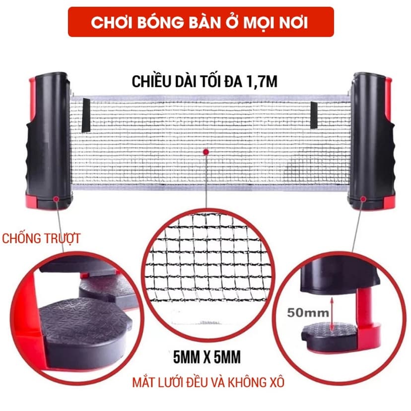 Ảnh Combo 2 Vợt Bóng Bàn Tặng Kèm 3 Quả Bóng Bàn + Kẹp Trụ Lưới Bóng Bàn Rút Gọn Nhựa ABS 1,7m Chính Hãng Amalife 3