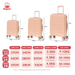 Thumbnail Vali Kéo Du Lịch Nhựa PP01 Cao Cấp Kingsun Chống Va Đập Size 20/24, Bảo Hành 5 Năm 4