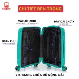 Thumbnail Vali Kéo Du Lịch Nhựa PP01 Cao Cấp Kingsun Chống Va Đập Size 20/24, Bảo Hành 5 Năm 3