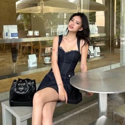 Thumbnail Đầm dự tiệc thương hiệu Đầm Váy Mina hai dây bản to dáng xoè xếp ly chất Jeans cao cấp quyến rũ trẻ trung MN245 3