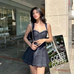 Thumbnail Đầm dự tiệc thương hiệu Đầm Váy Mina hai dây bản to dáng xoè xếp ly chất Jeans cao cấp quyến rũ trẻ trung MN245 1