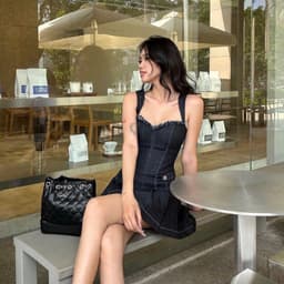 Thumbnail Đầm dự tiệc thương hiệu Đầm Váy Mina hai dây bản to dáng xoè xếp ly chất Jeans cao cấp quyến rũ trẻ trung MN245 4
