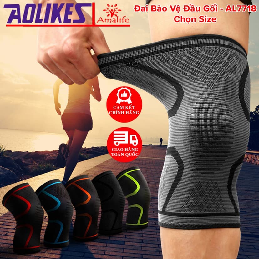 Ảnh Bó Gối Đai Bảo Vệ Đầu Gối, Khớp Gối Đàn Hồi Đa Chiều Thể Dục, Chạy Bộ, Đạp Xe, Bóng Đá  AL7718 Chính Hãng Aolikes 1
