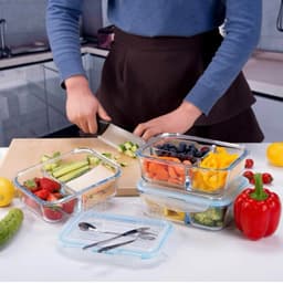 Thumbnail Hộp đựng cơm thủy tinh 2 ngăn cao cấp YEAHCOOK - Kèm bộ thìa, dĩa, dao tiện lợi 4