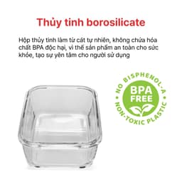 Thumbnail Bộ 2 hộp thủy tinh Hình chữ nhật 370ml + kèm túi giữ nhiệt HAPPYCOOK, HCG-02R 3