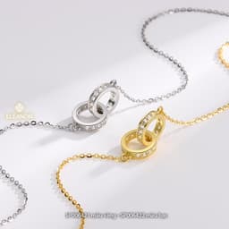 Thumbnail Dây chuyền nữ titan Eleanor Accessories kiểu vòng tròn đôi đính đá vòng cổ sang trọng phụ kiện trang sức 6421 3