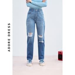 Thumbnail Quần Mom fit jeans casual style dark grey và blue rách gối 313JE4001 ADORE DRESS 4
