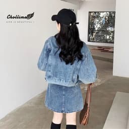 Thumbnail Áo khoác jean nữ lửng crotop Hàn quốc form rộng Chollima AK315 phong cách cá tính 2
