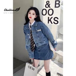 Thumbnail Áo khoác jean nữ lửng crotop Hàn quốc form rộng Chollima AK315 phong cách cá tính 1