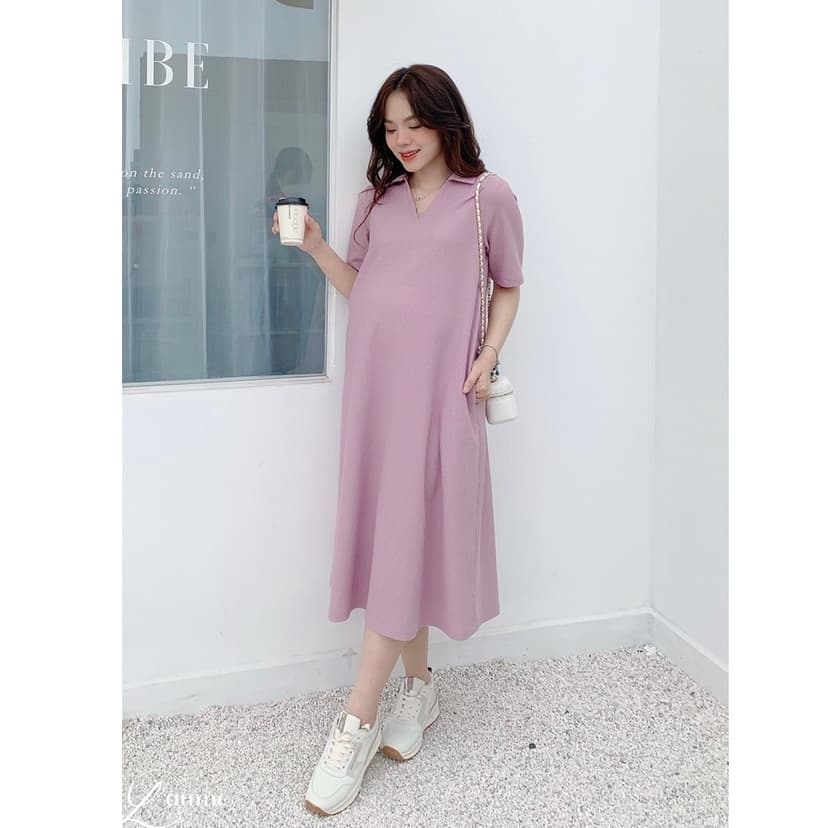 Ảnh Váy bầu dáng suông Rika Dress cổ polo kiểu basic, váy bầu mùa hè, đầm bầu thiết kế by LAMME 3