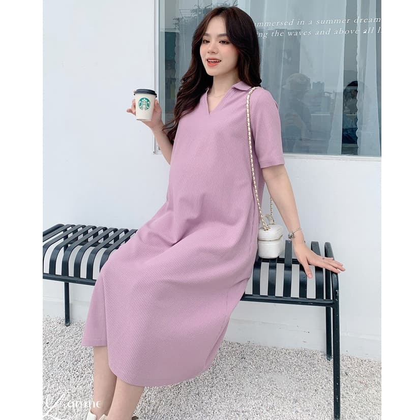 Ảnh Váy bầu dáng suông Rika Dress cổ polo kiểu basic, váy bầu mùa hè, đầm bầu thiết kế by LAMME 4