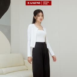 Thumbnail Áo croptop nữ tay dài cài nút KAMONG chất liệu thun tăm A149 3