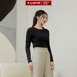 Thumbnail Áo croptop nữ tay dài cài nút KAMONG chất liệu thun tăm A149 4