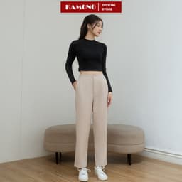 Thumbnail Áo thun nữ croptop tay dài cổ cao KAMONG chất liệu thun tăm A150 4