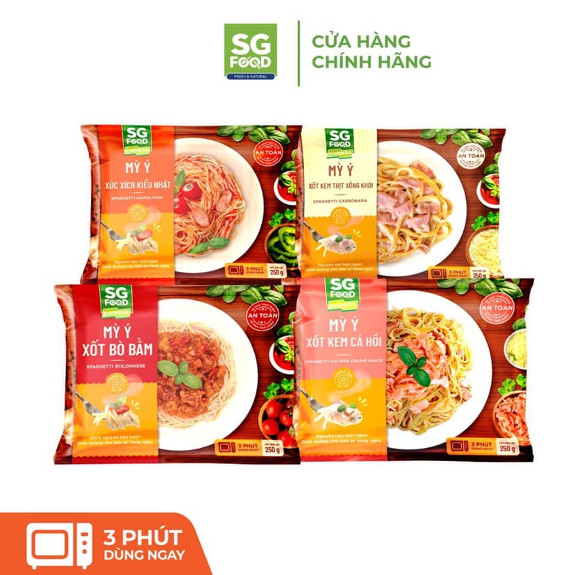 Ảnh Combo 4 Mỳ Ý SG Food 250g xốt bò bằm, xúc xích, xốt kem thịt xông khói, xốt kem cá hồi 2