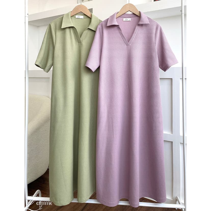 Ảnh Đầm bầu đẹp, váy bầu dáng suông RIKA DRESS, váy bầu cổ polo, chất cotton gạo co dãn 4 chiều thiết kế bới L'amme 4
