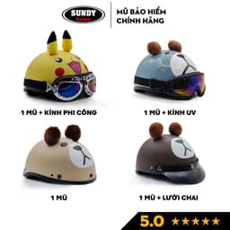 Thumbnail Mũ bảo hiểm nửa đầu 1/2 chính hãng SUNDY Helmets, họa tiết thời trang, có tai cá tính, kèm kính UV, Phi Công 1