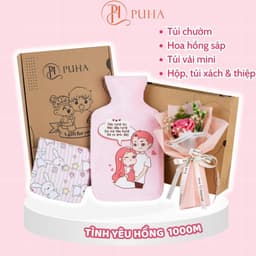 Thumbnail Túi chườm nóng bụng kinh PUHA 1000ml phiên bản Love You hộp quà tặng bạn gái có hoa hồng sáp 2