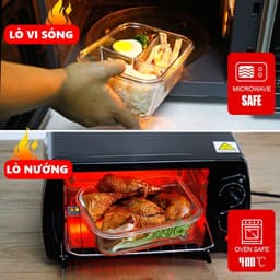 Thumbnail YEAHCOOK Hộp cơm văn phòng bằng thủy tinh chia ngăn chống tràn dùng được trong lò vi sóng 3