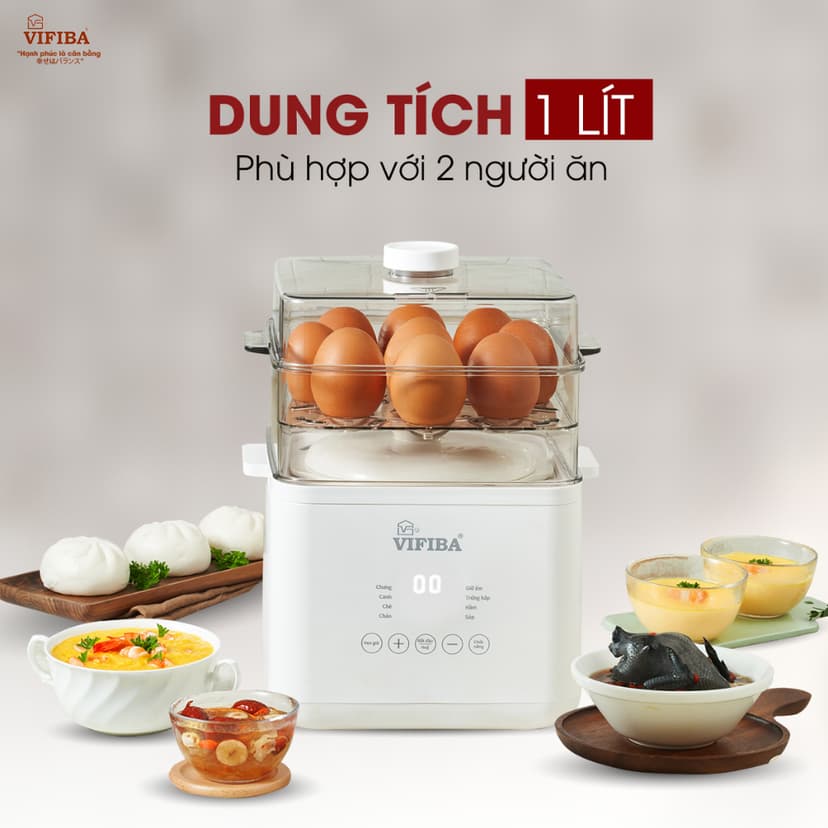 Ảnh Nồi Nấu Chậm Đa Năng VIFIBA Kèm Hấp, 8 Chức Năng Nấu, Nồi Cho Bé Ăn Dặm, Nấu Cháo, Hầm, Hấp,....VE12 2