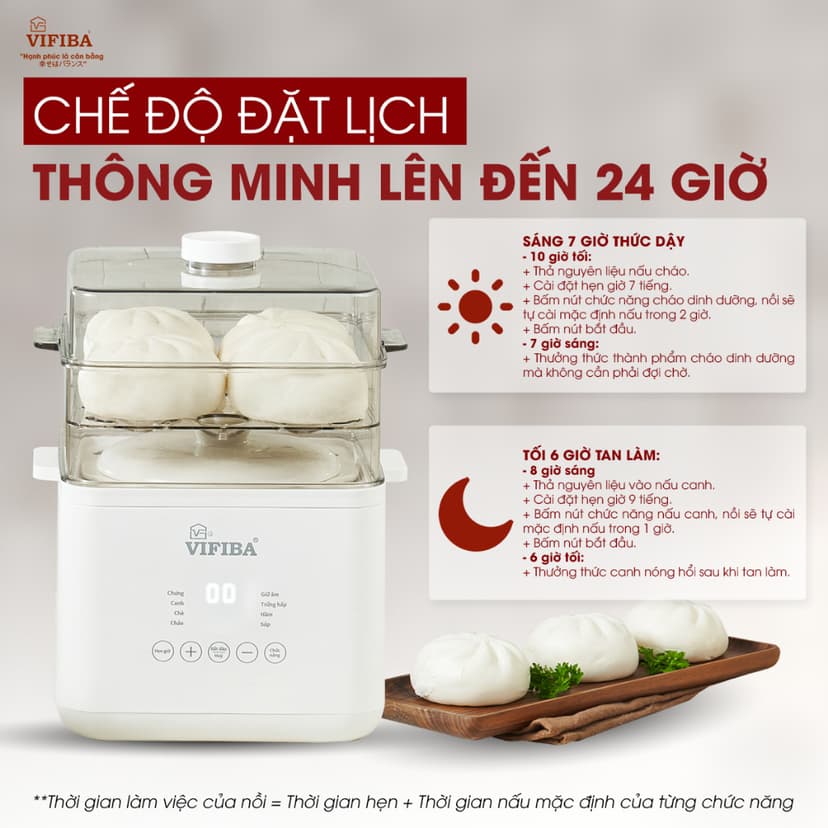 Ảnh Nồi Nấu Chậm Đa Năng VIFIBA Kèm Hấp, 8 Chức Năng Nấu, Nồi Cho Bé Ăn Dặm, Nấu Cháo, Hầm, Hấp,....VE12 3
