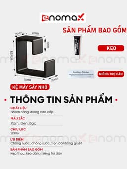 Thumbnail Móc treo chậu dán tường Enomax, chịu lực tốt, chất liệu nhôm hàng không, chống gỉ sét - bảo hành 10 năm (Eno 0118) 3