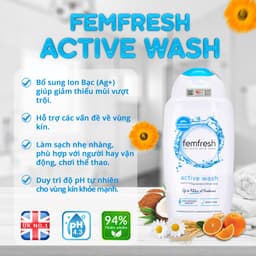 Thumbnail Dung Dịch Vệ Sinh Nữ Cho Người Ưa Vận Động Giúp Vùng Kín Sạch, Thơm, Tươi Mới Femfresh Active Fresh Wash 250ml UK 1