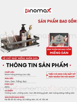 Thumbnail Kệ nhà tắm dán tường Enomax để mỹ phẩm, xà phòng, để đồ gọn gàng và sạch sẽ. Chất liệu nhôm hàng không (Eno 0145) 4