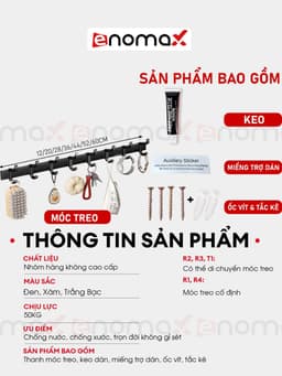 Thumbnail Móc treo quần áo dán tường Enomax đa năng. Chất liệu nhôm hàng không cao cấp, chống gỉ. Bảo Hành 10 Năm ( Eno 0151 ) 3