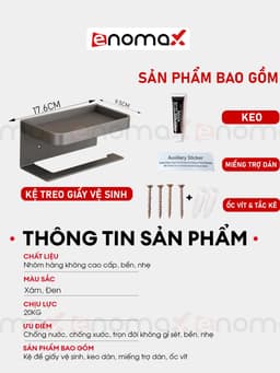 Thumbnail Kệ đựng giấy vệ sinh Enomax trong phòng tắm, chất liệu nhồm hàng không cao cấp, chống gỉ, bảo hành 10 năm (Eno 0169) 3