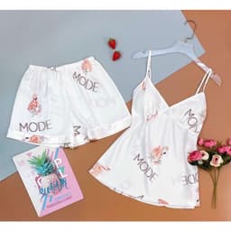 Thumbnail Đồ Bộ Mặc Nhà Hai Dây Quần Đùi Lụa Satin In Họa Tiết  Hisexy  Có mút ngực MS71 2