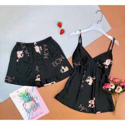 Thumbnail Đồ Bộ Mặc Nhà Hai Dây Quần Đùi Lụa Satin In Họa Tiết  Hisexy  Có mút ngực MS71 3