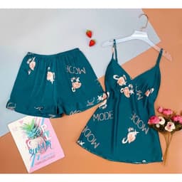 Thumbnail Đồ Bộ Mặc Nhà Hai Dây Quần Đùi Lụa Satin In Họa Tiết  Hisexy  Có mút ngực MS71 1