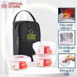 Thumbnail Bộ túi hộp đựng thủy tinh COBA'COOK gồm 3 hộp tròn 400ml và 1 túi giữ nhiệt với- CCR43BL 1