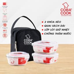Thumbnail Bộ 3 Hộp Cơm Thủy Tinh Chịu Nhiệt COBACOOK Gồm 1 Hộp 400ml 2 Hộp 370ml Và Túi- CCR4L33BS 1