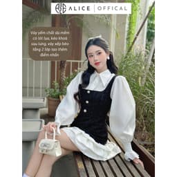 Thumbnail Set Váy Dạ Tiểu Thư ALICE Set Dạ Tweed Thiết Kế Áo Sơ Mi Tay Bo Chun Kèm Yếm Dạ Bèo Tầng, Set Yếm Dạ Váy Dài Tay S430 3