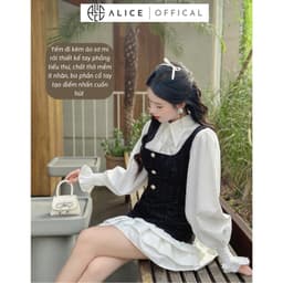 Thumbnail Set Váy Dạ Tiểu Thư ALICE Set Dạ Tweed Thiết Kế Áo Sơ Mi Tay Bo Chun Kèm Yếm Dạ Bèo Tầng, Set Yếm Dạ Váy Dài Tay S430 4