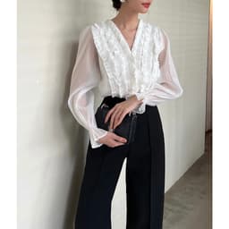 Thumbnail Áo Sơ Mi Tay Dài Cổ V Nhún Bèo BBSTORE'S -A2231 4