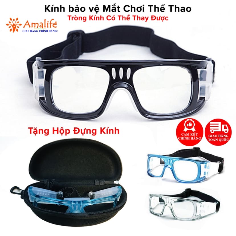 Ảnh Combo Kính Bảo Vệ Mắt Chơi Thể Thao Tặng Hộp Đựng Kính Chơi Bóng Rổ Bóng Đá Chống Mồ Hôi Có Thể Thay Tròng Cận Amife 1