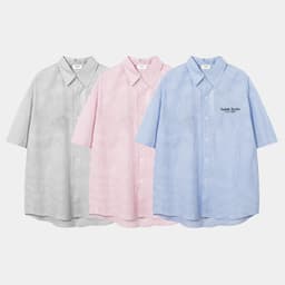 Thumbnail Áo Sơ Mi Tay Ngắn Kẻ Sọc Teelab Local Brand Unisex Form Oversize 3 Màu Xanh, Hồng, Xám SS052 1