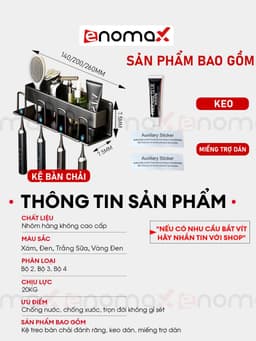 Thumbnail Giá treo bàn chải đánh răng Enomax dán tường, chất liệu nhôm hàng không cao cấp, chống gỉ chịu lực cực tốt ( Eno 0102) 3