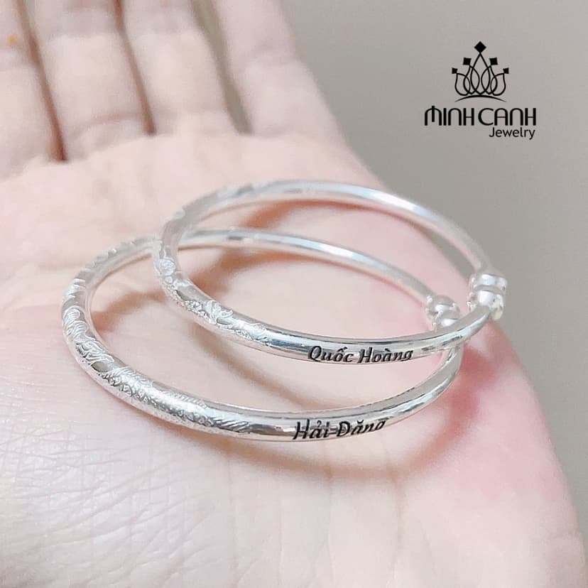 Ảnh Kiềng Bạc Ta Chạm Rồng Điều Chỉnh Được Size, Khắc Tên Cho Bé Yêu Minh Canh Jewelry 2